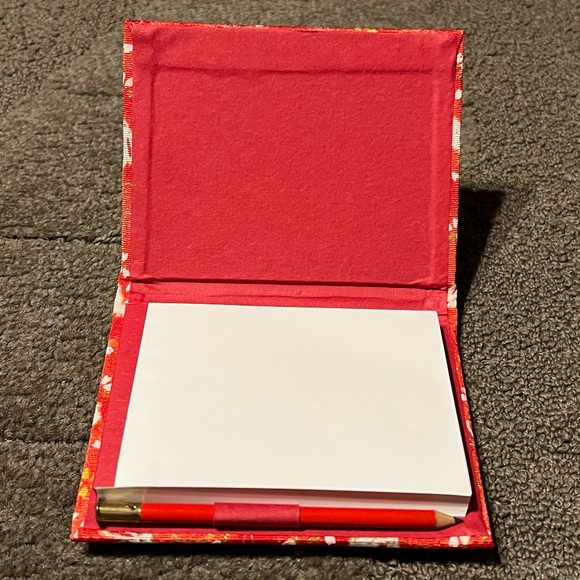 Small Memo Pad Book w/ Pencil Traditional Japanese Fabric Bunny & Sakura Flowers - Picture 6 of 10